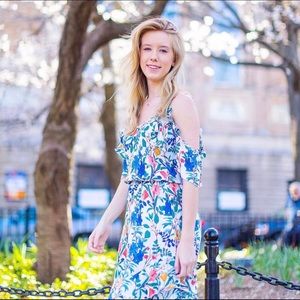 Parker Cold-Shoulder Floral Ruffle Dress